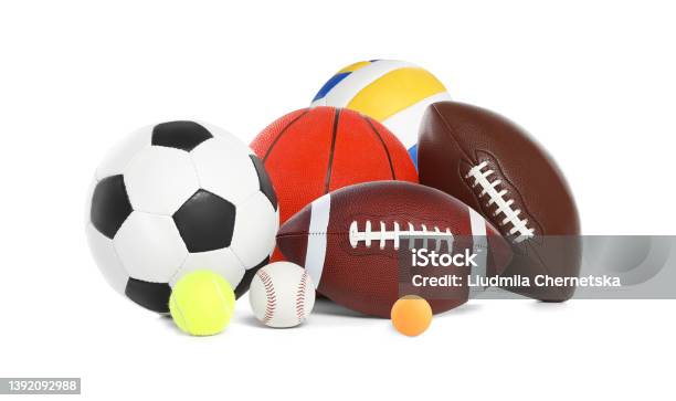 Group Of Different Sport Balls On White Background Stock Photo - Download Image Now - Sport, White Background, Variation