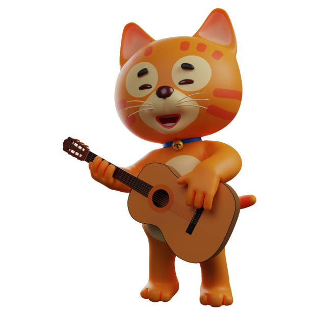 3D Cat Cartoon Character playing guitar