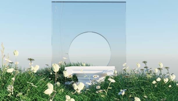 istock 3D display podium sky background with natural green grass and sun shadow. Nature minimal pedestal, beauty, cosmetic product presentation. Spring, summer landscape banner template 3d render. 1392093343