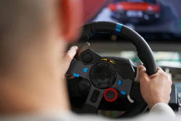 Detail of racing wheel gamepad for gaming