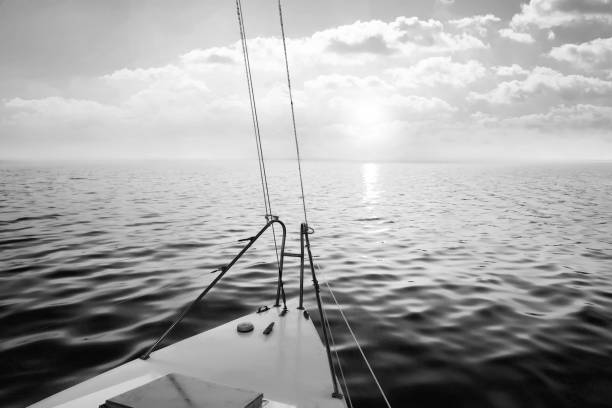 Photo of Beautiful view of sea from yacht. Black and white tone