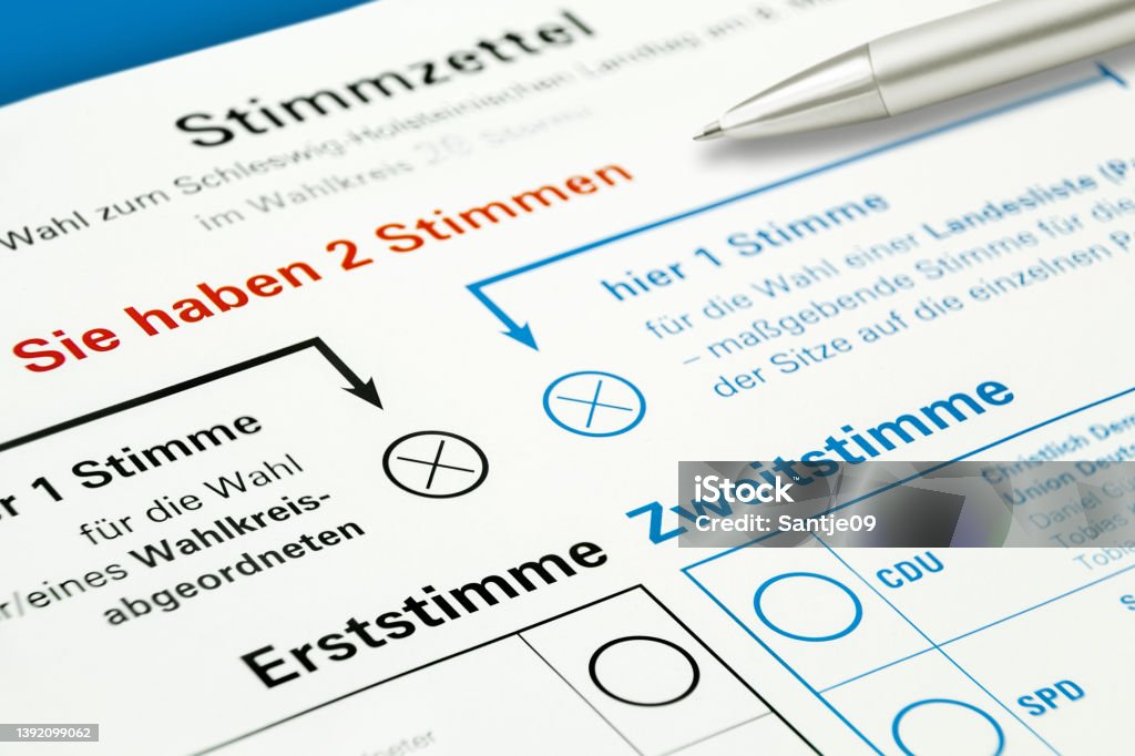 Regional election in Schleswig-Holstein and German ballot with first and second vote Voting Ballot Stock Photo