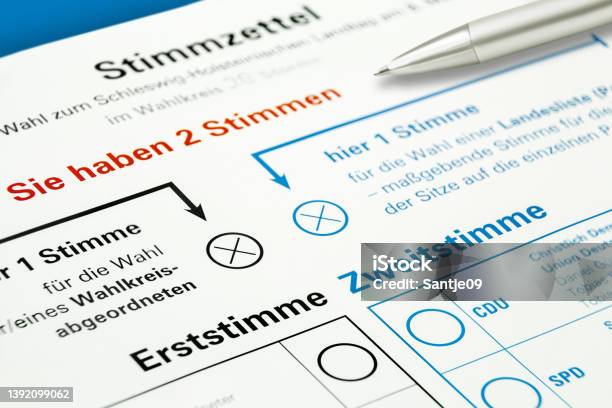 Regional Election In Schleswigholstein And German Ballot With First And Second Vote Stock Photo - Download Image Now
