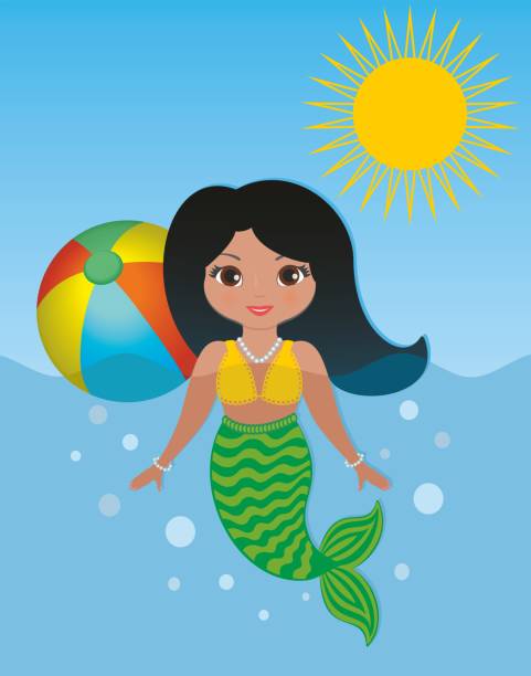 Cute mermaid playing in water. Vector illustration. Wonderful mermaid girl plaing in sunny weather in sea. mermaid dress stock illustrations