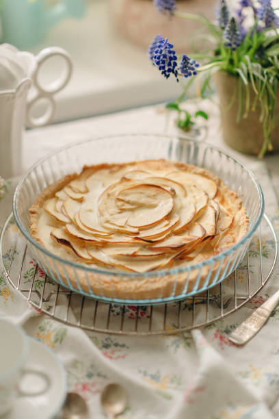 istock homemade apple pie in light colors in a transparent form, high quality 1392101347