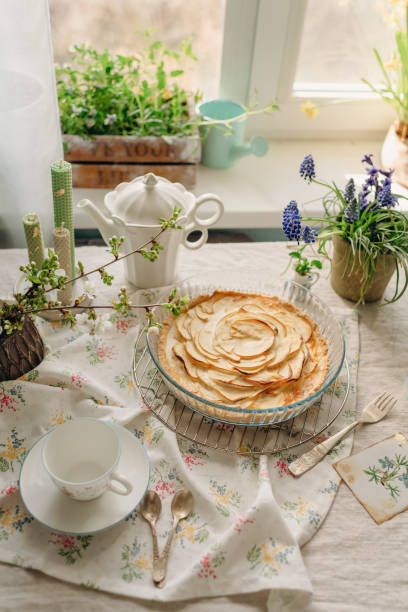 istock homemade apple pie in light colors in a transparent form, high quality 1392101531
