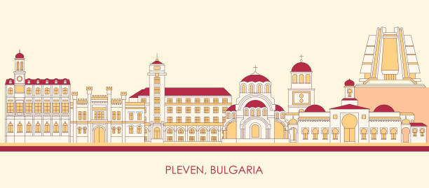 cartoon panorama miasta plewen, bułgaria - place of burial illustrations stock illustrations