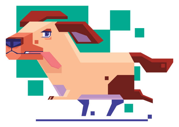 illustrazioni stock, clip art, cartoni animati e icone di tendenza di cane che corre e sporge la lingua - playful alertness fun loyalty