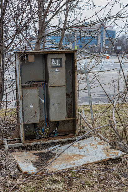 istock Moscow, Russia - April 14, 2022: old open electrical box 1392112680