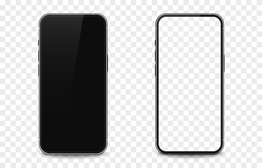 Phone vector mockup. Phone mockup, technological device. Smartphone with blank screen. Blank black display. Vector.