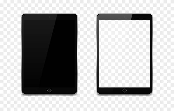 wizualizacja wektorowa tabletu. makieta tabletu, e-booka. urządzenie technologiczne. tablet z pustym ekranem. pusty czarny wyświetlacz. - ipad stock illustrations