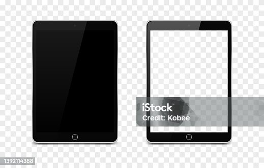 istock Tablet vector mockup. Mockup of tablet, e-book. Technological device. Tablet with blank screen. Blank black display. 1392114388