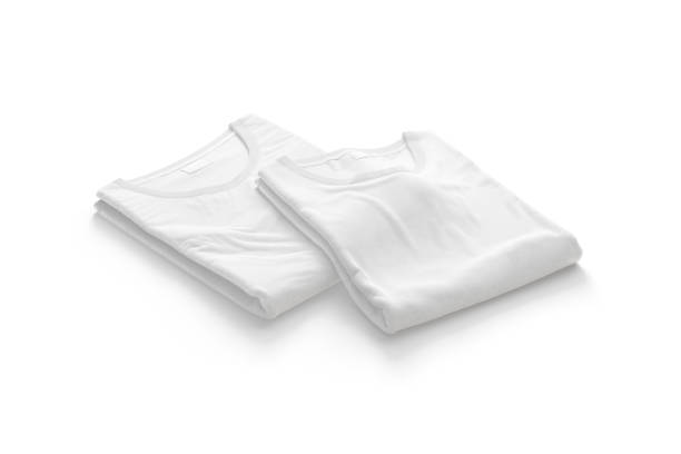istock Blank white folded square t-shirt mockup pair, side view 1392114493