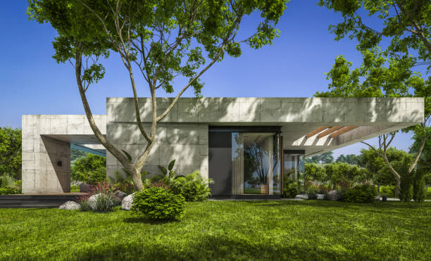 istock 3d rendering of new concrete house in modern style 1392115645