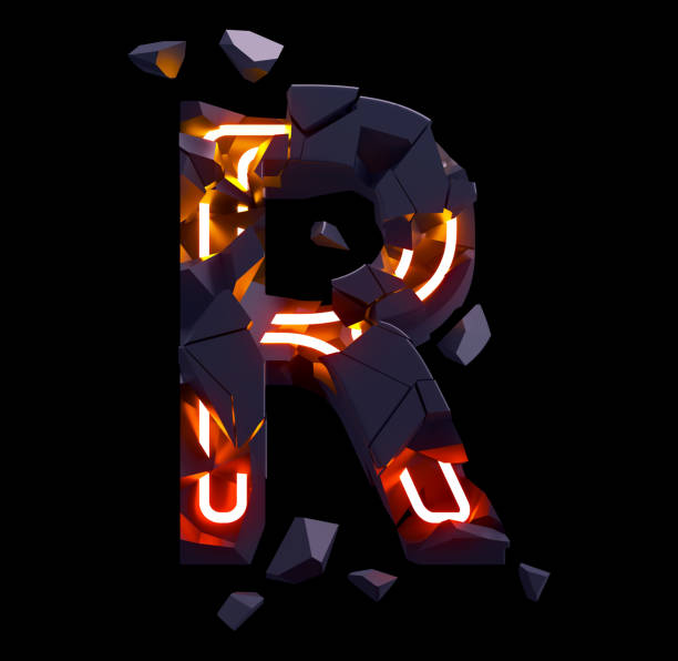 istock Destruction light neon font. Letter R 1392117063