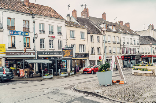 Montmirail, France - March, 31 2022: Place Remy Petit in the village of Montmirail in the Marne district of France.