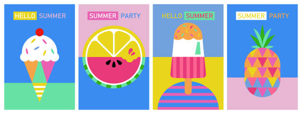Summer poster design set. Summer vacation, beach party or pool party. Template background for brochure, banner or flyer. vector art illustration