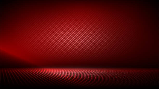 интерьер студии с текстурой из углеродного волокна. современный текстурированный из углеродного волокна красно-черный интерьер со светом. - красный stock illustrations