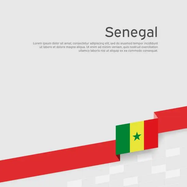 Vector illustration of Senegal flag background. State patriotic senegalese banner, cover. Ribbon color flag of senegal on a white background. National poster. Business booklet. Vector tricolor flat design