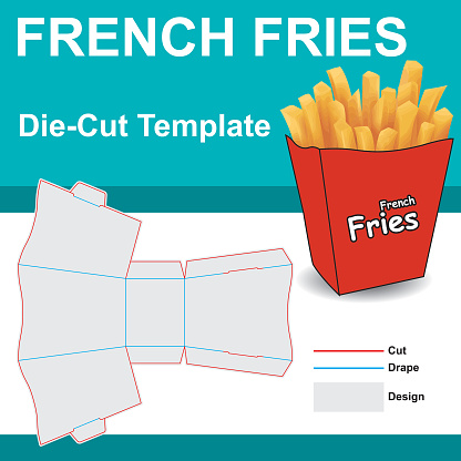Fries Layout French Fries Box With Diecut Template Stock Illustration - Download ...