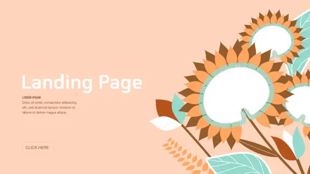 Vector illustration of Floral landing page in pastel colors