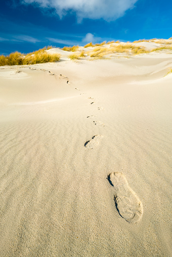 Footprint on a sandy beach, Semporna, Sabah, Malaysia.