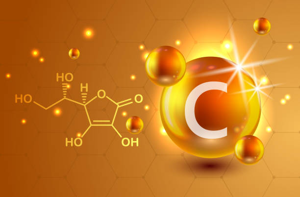 栄養記号はベクトルの概念です。ビタミン c. 化学式の力 - vitamin pill nutritional supplement capsule antioxidant点のイラスト素材／クリップアート素材／マンガ素材／アイコン素材