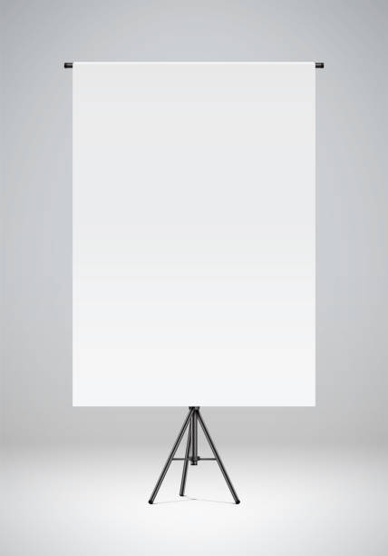 Blank white paper hanging on black stand. Blank white paper hanging on a black stand. Photo studio backdrop, realistic vector illustration. Flip chart paper mockup background. photo shoot stock illustrations