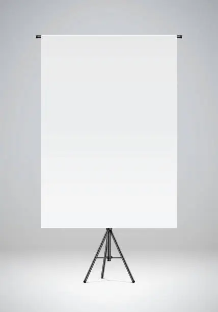 Vector illustration of Blank white paper hanging on black stand.