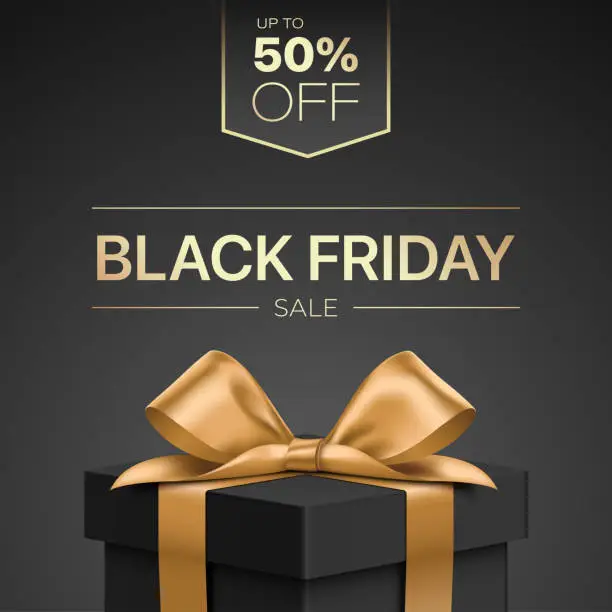 Vector illustration of Black Friday discount card with gift box.