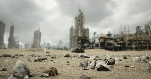 Wasteland Digitally generated desert city wasteland with abandoned and destroyed buildings.

The scene was created in Autodesk® 3ds Max 2022 with V-Ray 5 and rendered with photorealistic shaders and lighting in Chaos® Vantage with some post-production added. endland stock pictures, royalty-free photos & images