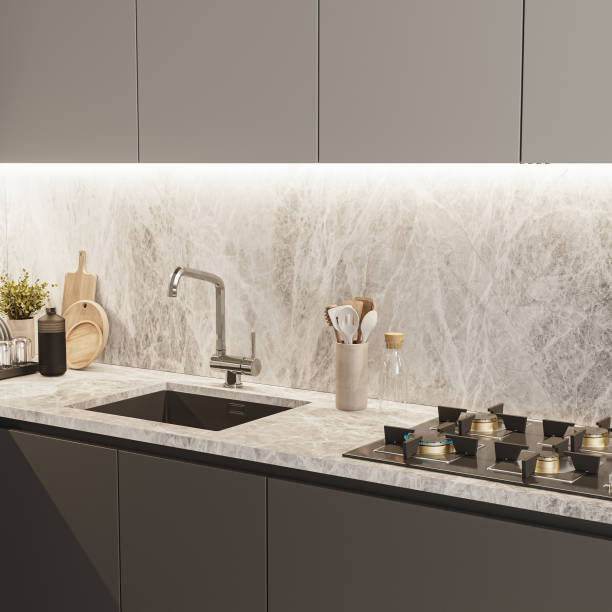 istock modern kitchen interior, cabinets with cove light, stove and sink, kitchen utilities, 3d render 1392136795