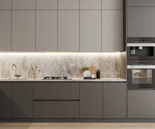 Photo of Modern luxury kitchen interior design, 3d rendering