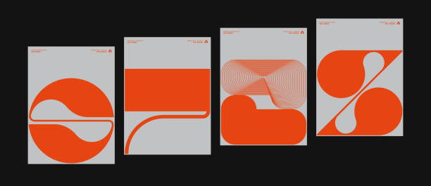 Swiss Poster Design Graphics Set Made With Helvetica Typography Aesthetics And Geometric Forms Swiss-style inspired poster design graphics layout collection made with Helvetica typography and minimalist geometric forms and abstract vector shapes. postmodernism stock illustrations
