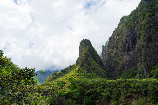 iao needle state monument in mountainous and lush iao valley state park in western maui hawaii