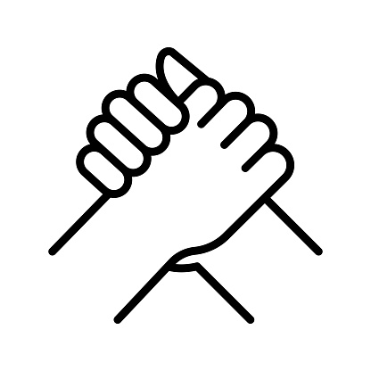 Human handshake. Symbol brotherhood. Homie handshake. Symbol from arm wrestling. Unity sign.