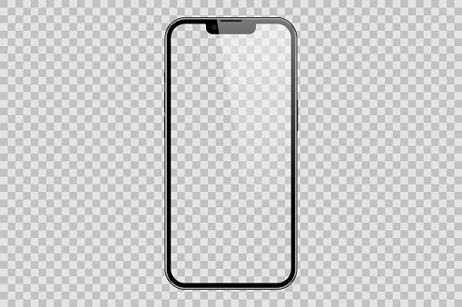 App demonstration mockup. Outline mobile phone frame, mockup with transparent screen. Isolated stock vector
