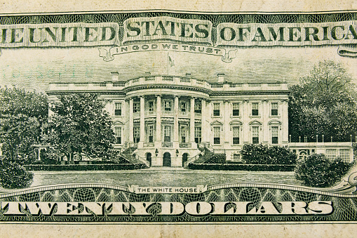 Closeup of the american twenty dollars banknote