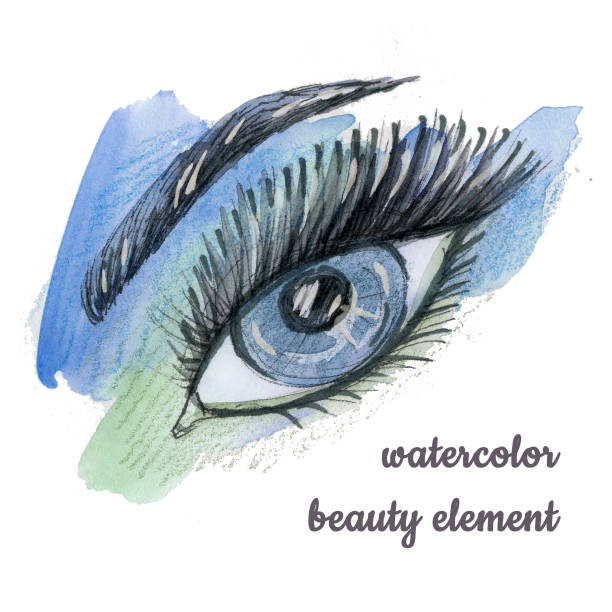 istock Watercolor hand writen make-up beautyful open blue eye forming by blots 1392142773