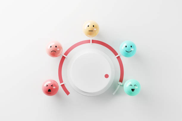 Customer choose emoji emoticons happy mood on emotions satisfaction meter, evaluation, Increase rating, Satisfaction and best excellent services rating concept, Feedback concept design.