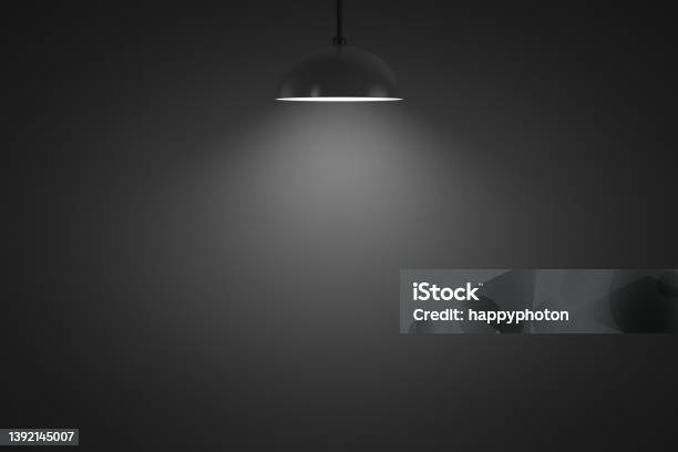 Hanging Lamp Glows In A Dark Room Stock Photo - Download Image Now - Darkroom, Electric Lamp, Backgrounds