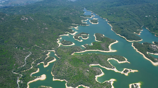 the landscape of Tai Lam Chung Reservoir in Hong Kong