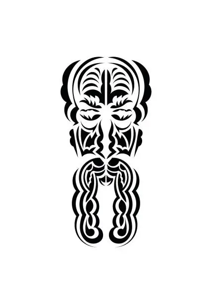 Vector illustration of Mask in the style of the ancient tribes. Black tattoo patterns. Isolated. Vector illustration.