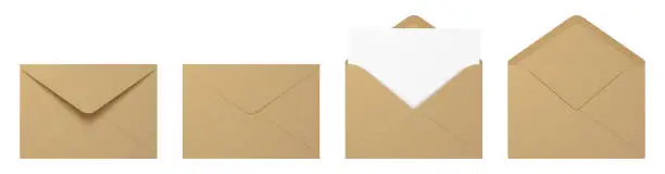 Vector illustration of Vector set of realistic craft paper envelopes.
