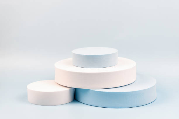 istock White and blue round podium on light blue background 1392150524