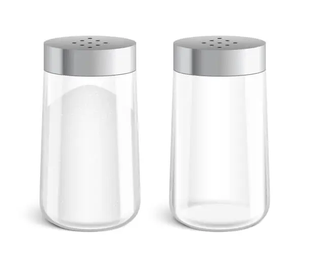 Vector illustration of Vector set of salt shakers glass bottles.