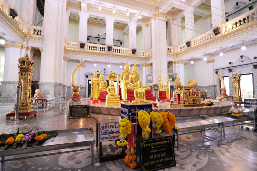 Chachoengsao, Thailand - April 8, 2022: The interior of Wat Sothonwararam, the temple is in Chachoengsao Province. It was built in the late Ayutthaya period.