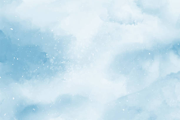 ilustraciones, imágenes clip art, dibujos animados e iconos de stock de fondo abstracto de acuarela azul invierno. patrón de cielo con nieve - cielo despejado