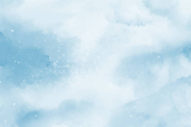 ilustrações, clipart, desenhos animados e ícones de fundo abstrato de aquarela azul de inverno. padrão do céu com neve - snowflake winter blue paper