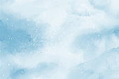 istock Abstract blue winter watercolor background. Sky pattern with snow 1392153417